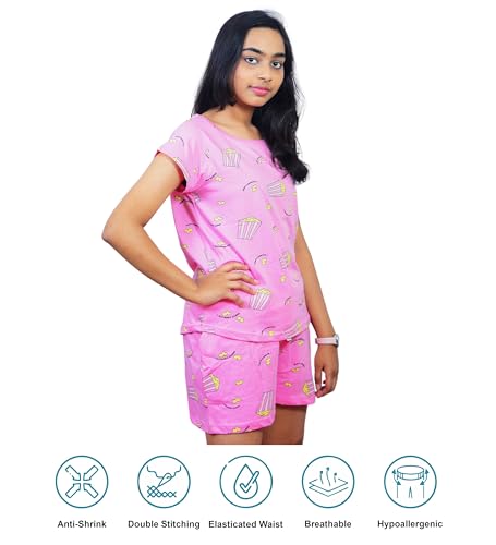 Image of Hestia | H.NSG.N.1 | Kids Girls Nightwear | Sleepwear | Cotton |Trouser Full Sleeves Tshirt | Elastic Waist |Night Dress with Pyjama Tshirts for Girls|All Over Horse Printed |Blue Color 4-6Yrs |Set 1