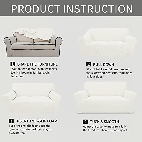 Easy-Going Stretch Sofa Slipcover Couch Sofa Cover Furniture Protector Soft with Elastic Bottom for Pets Kids Children Dog Spandex Jacquard Fabric Small Checks (XX Large, Cream) by Easy-Going - Used condition - Image 5