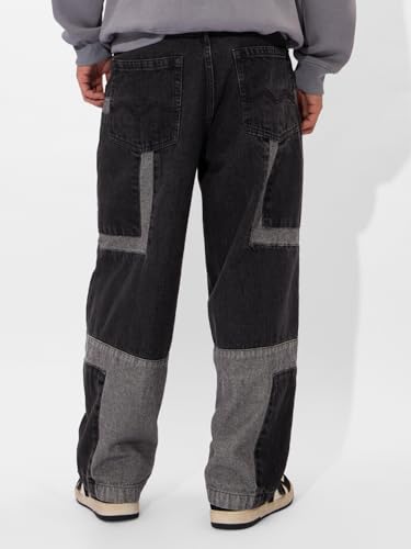 Image of The Souled Store Punisher: Charcoal Denim Men and Boys Buttoned Grey Printed Cotton Super Baggy Fit Jeans