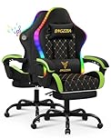 bigzzia Gaming Chair with LED and Speaker Computer Chair Lights RGB, PU Leather Video Game Chair for Adults with Footrest (Green, With Speaker and RGB)