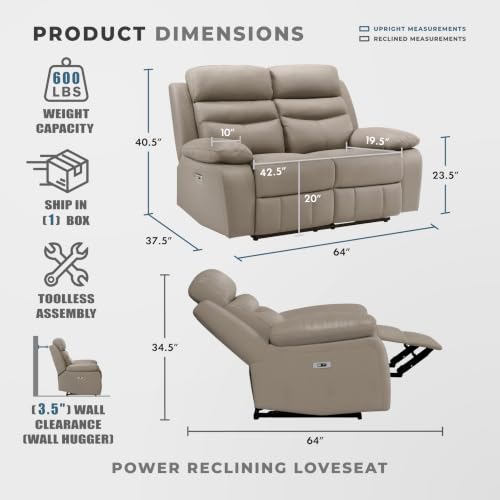 Image of Lexicon Leather Match Power Recliner Loveseat, Wall Hugger Recliner, Latte