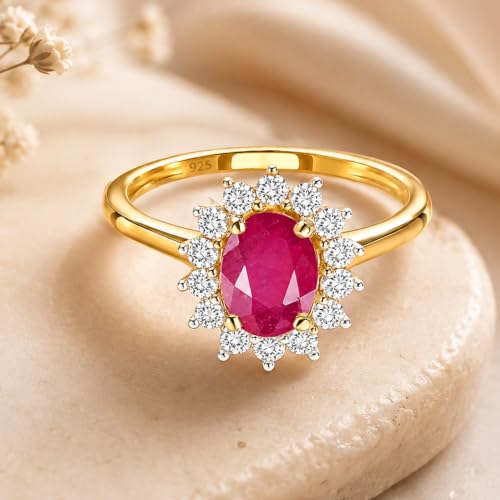 Image of Princess Diana Inspired Halo Birthstone Ring for Women Girls | Pure 925 Sterling Silver with AAA+ Natural Gemstone | 18K Gold-Plated | Best Gift for Birthday, Anniversary, or Valentine�s Day