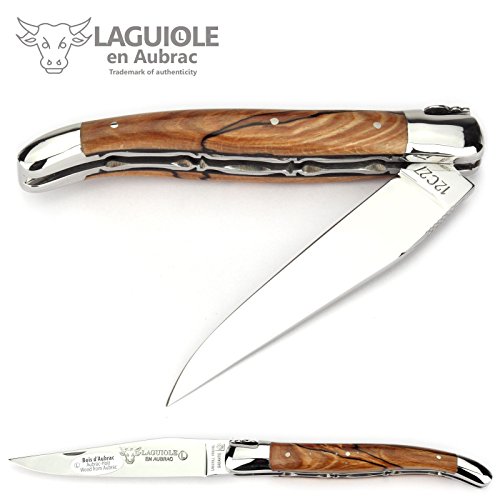 LAGUIOLE EN AUBRAC L Couteau artisanal 12 cm Double platines L0712WAIF Manche en hêtre d'Aubrac, lame et mitres en acier inoxydable brillant – vue 3