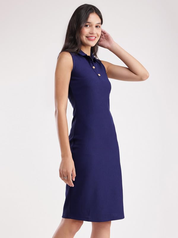 Image of FableStreet Bodycon Knitted Dress - Navy Blue