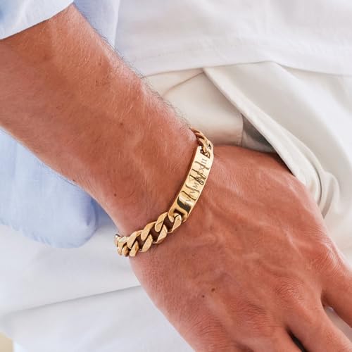 Men's Personalized Gold Roman Numeral Date Bracelet, 8.5" long - Custom Engraved Bracelet for Men - Birthday Gift for Him - Graduation Gift - Gifts for Dad2