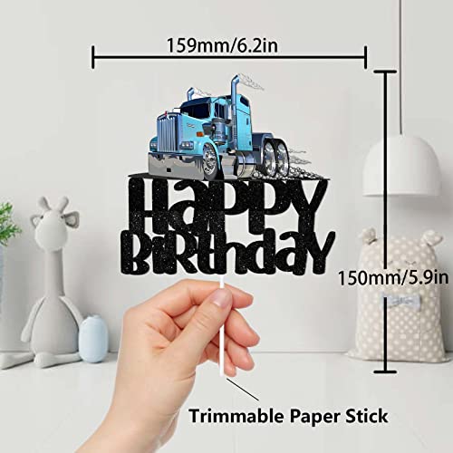 Blue Glitter Cake Topper Cheer To Truck Car Transportation Vehicle Theme Decorationsbaby Shower Boy Girl Happy Birthday Party Decor Supplies #TOP1