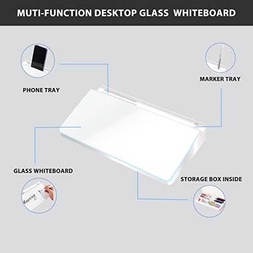 Desktop Whiteboard Glass Dry Erase Board Computer Keyboard Stand Desk White Board Organizers With Accessories 2 Markers,1 Eraser For Office, Home, School Supplies #TOP1