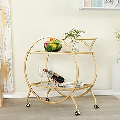 Maikailun Bar Cart With 2 Mirrored Shelves, Modern Metal Bar Serving Cart With Locking Caster Wheels And Handle, Gold Round Bar Carts For The Home,Kitchen,Club,Living Room(28.34''W14.96''D31''H) #TOP6