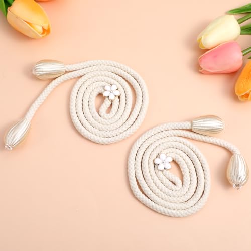 Tyqour 4 Stück Boho Raffhalter für Vorhänge Verstellbar Vorhang Raffhalter Weiß Gardinenhalter Vorhang Halter Gardinenband Vorhanghalter Gardinen Halterung für Zuhause, Büro, Fenster Dekorativ