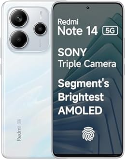 Redmi Note 14 5G (Mystique White, 6GB RAM 128GB Storage) | Global Debut MTK Dimensity 7025 Ultra | 2100 nits Segment Brightest 120Hz AMOLED | 50MP Sony LYT 600 OIS+EIS Triple Camera