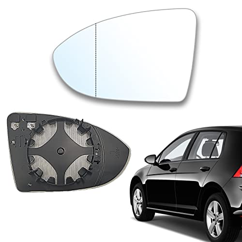 TUZHE Golf 7 Spiegelglas Links/Rechts Geeignet für Fahrerseite Beheizbar Asphärisch mit Trägerplatte (Links)