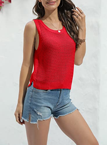 Image of FISACE Womens Crochet Tank Top Sleeveless Knit Summer Sweater | Round Neck, Hollow Out, Lightweight , Casual Crop,Cute Boho Vest