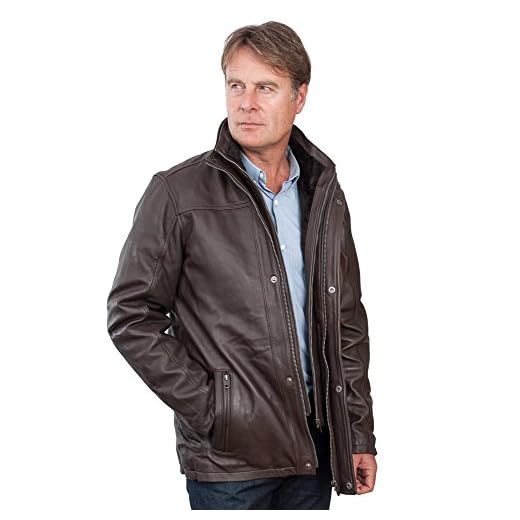 Hommes mi-longueur veste en cuir Marron chaud classique 3XL