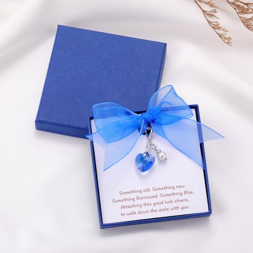 Image of MIXJOY Something Blue Gift for Bride, Wedding Day Bridal Blue Pearl Angel Wings Bouquet Garter Charm for Bride to Be