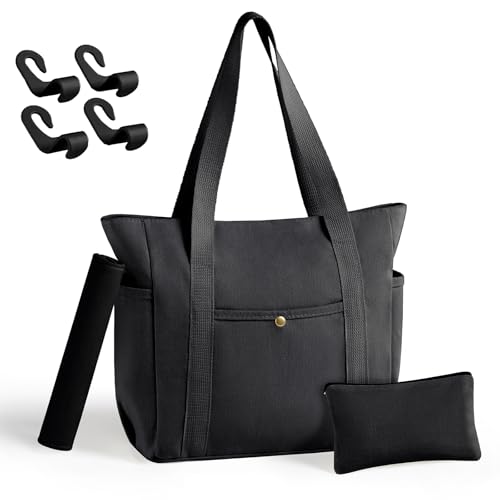 MeZQ Car-Friendly Essentials | Women's Zip-Top Canvas Multi-Pocket Tote Bag for Work - Teacher, Nurse, Mom Approved