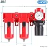 TAILONZ PNEUMATIC 3/8 Inch NPT 150PSI 3 in 1 Air Filter Pressure Regulator Combo Piggyback, Air Tool Compressor Filter, 5 Micron Filter Element(Manual Drainage)