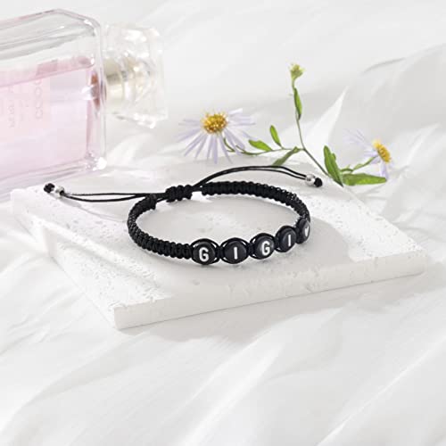 Image of Braided Rope Bracelet Adjustable Jewelry for Family Sisters Mom Grandma BFF | Adjustable black woven rope bracelets with personalized letter engraving.gifts for family, sisters, grandma & best friends