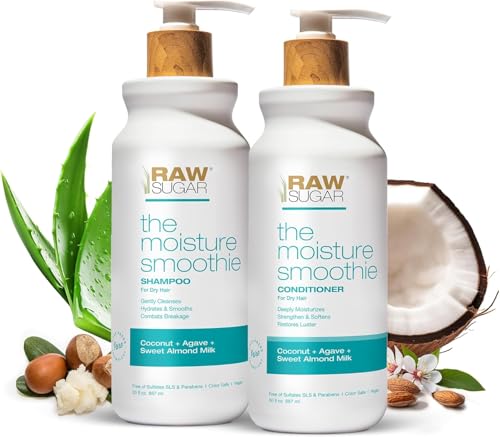 Raw Sugar Moisture Smoothie Shampoo and Conditioner with Coconut Oil, Agave, & Sweet Almond Milk, Hydrates & Nourishes Dry Hair, Formulated without Sulfates + Parabens