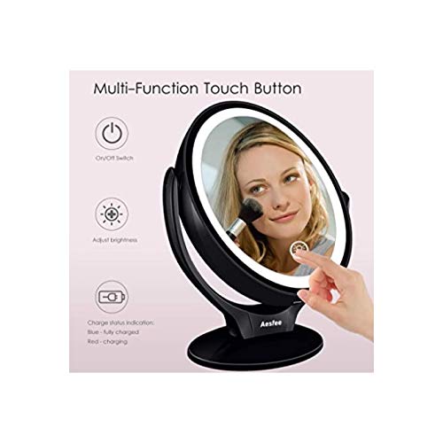ESPELHO C/LED MAQUIAGEM DUPLAFACE 360°TOUCH AF-802 PRETO