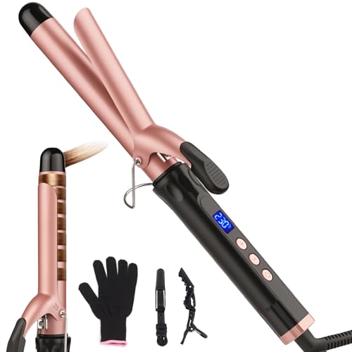 JAETON Curling Wand Hair Curler Curling Tongs with Clamp New Upgraded Ceramic Curling Iron Dual Voltage Adjustable Temp for Long Hair (25MM)