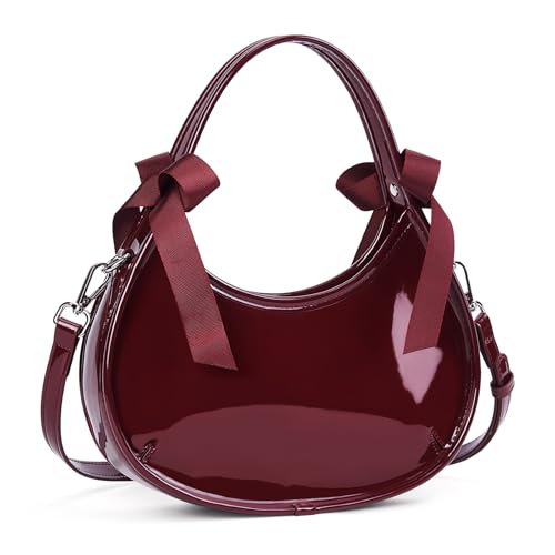 Small Purse for Women Burgundy Clutch Purse Patent Leather Shoulder Handbag