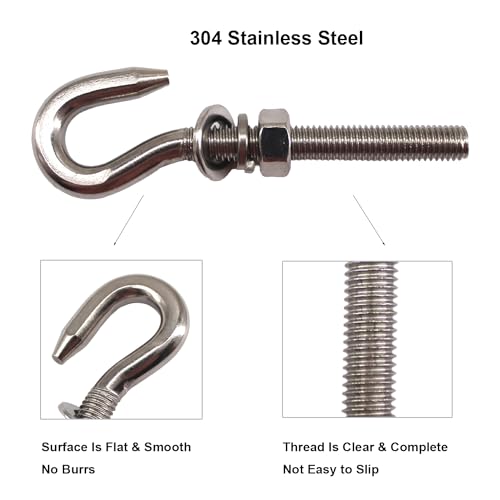 Image of M14 Long Shank Hook Bolts 304 Stainless Steel Round Hooks Eyelet Bolts Ring Screw with Washer and Nut for Yacht Boat Marine Swing Chair Yoga Hammock 2 Pack