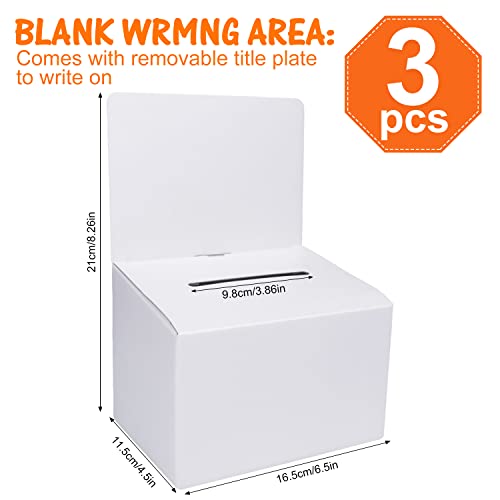 Grawun Suggestion Boxes With Slot,Raffle Ticket Boxs,Raffle Donations Boxs, Suggestion Boxes With Removable Header，For Collecting Card Tickets And Voting Contest (3 Pack，White) #TOP1