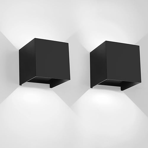 Paquete de 2 lámparas de pared para exteriores de 12 W, para exteriores e interiores, apliques de pared LED negros modernos, IP65, impermeables,