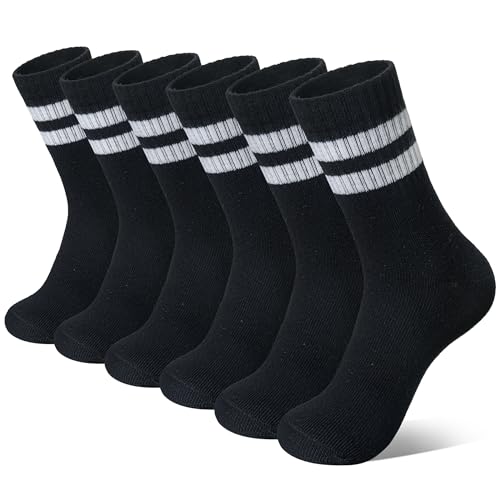 Image of Eyean Kids Athletic Crew Socks Boys Girls Cotton School Uniform Casual Basic Socks 6 Pairs
