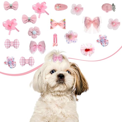 Ptwola 20Pcs Pink Dog Hair Bows Cute Puppy Bowknot Hair Acce