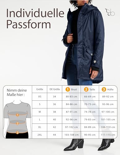 Berydale Damen Funktionsparka Jacke, Marine - Gefütterter Winter Parka, XL EU