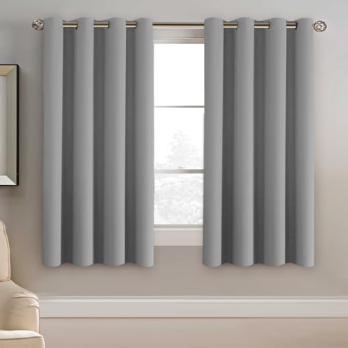 Image of H.VERSAILTEX Blackout Grey Curtains 63 Inch Length Curtains for Bedroom, Grommet Top Thermal Insulated Short Curtains Drapes for Winter (1 Panel, Dove Gray), 52 inch W x 63 inch L