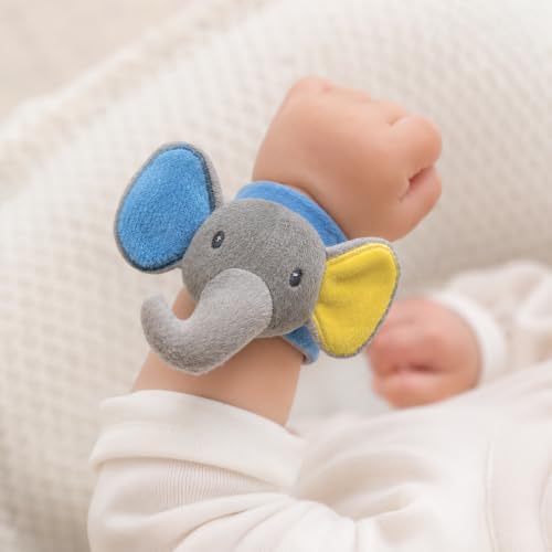 Image of Babique Soft Plush Elephant Hand Rattle Wrist Band for Newborns, Infants & Kids - Baby Wrist Rattle Toy with Adjustable Velcro Strap, Gentle Sound, Lightweight & Safe for 0-36 Months