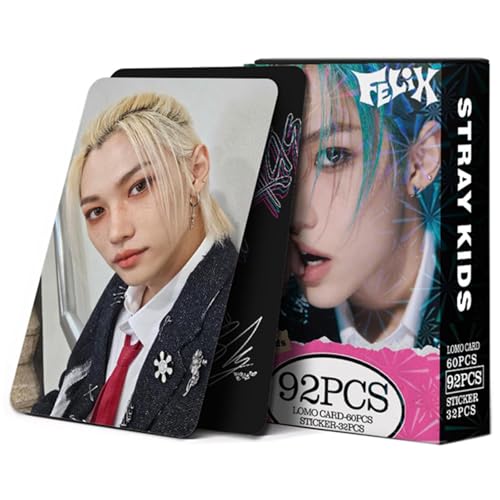 KPOPBP Stray Kids Photocards 60 PCS SKZ Rock Star Album Photo Cards with 32 PCS Stickers KPOP Gift Lomo Cards Merch for SKZ Boys and Girls (Felix)