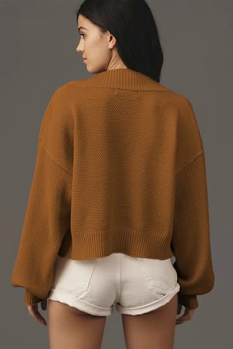 Image of Women's Open Front Cropped Cardigan Lightweight Fall Long Sleeve Waffle Knit Cardigans