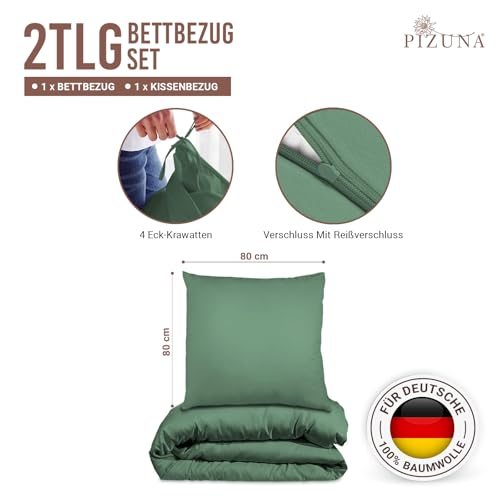Pizuna Bettwäsche 135x200 + 80x80 Baumwolle Heckengrün 400 Fadenzahl – Ansicht 3