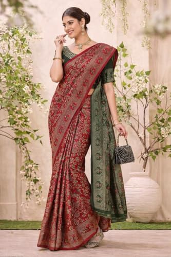 Image of Yashika Women's Banarsi Silk Saree with Blouse Piece for Traditional Ethnic Wear Sari
