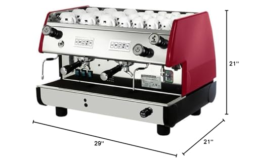La Pavoni BAR-T 2V-R Commercial 2 Group Volumetric Espresso Machine, Red, 14L Boiler Water Capacity, Electronic Automatic Water Level