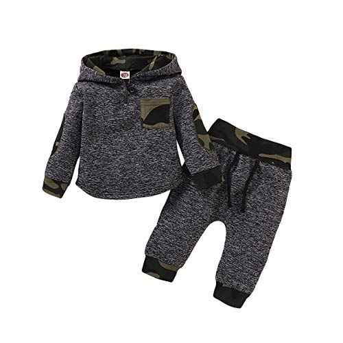 Borlai Felpa con Cappuccio da Bambina per Ragazzi Pantaloni e Top Completi Abiti Set di Regali di Moda Bella Felpa, 2 Pezzi, Camuffamento, 24-36 Mesi