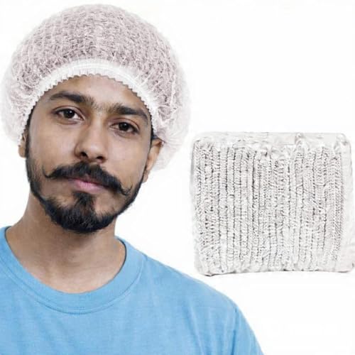 Image of KAUSTA Disposable Bouffant caps /Surgical Caps /Cooking Caps /Surgical Head Caps /Non Woven Head Caps, Pack Of 100pcs (18 inch) Medical Use Disposable Bouffant Caps Stretchable Hair Cover / Hair Net (White)