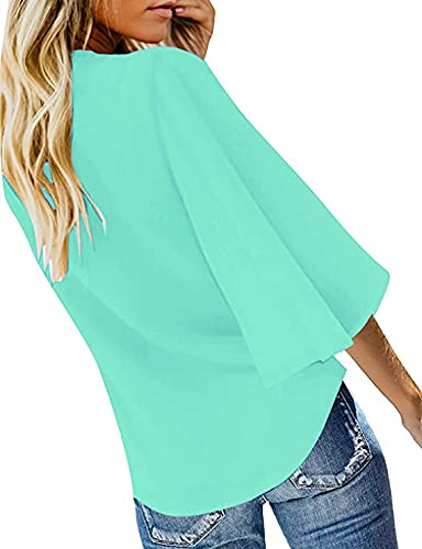 Kancystore Womens Shirts And Blouses 3/4 Sleeve Summer V-Neck Botton Down Chiffon Tops Mint Green,S #TOP1