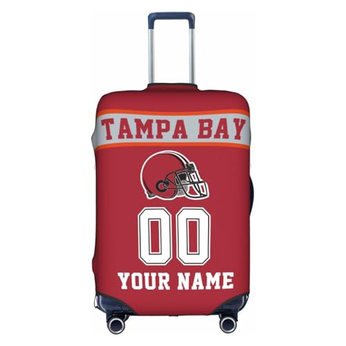 Image of Custom Tampa Bay Luggage Cover Personalized Football Style Suitcase Cover with Name Number Customized Washable Elastic Sports Travel Suitcase Protector for Business Vacation Gifts