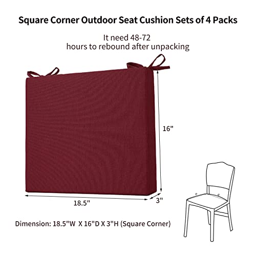 Eaimi Outdoor Chair Cushions For Patio Furniture - Square Corner Patio Cushions For Outdoor Furniture 4 Packs - Waterproof Indoor Chair Cushions For Dinning Chairs, 18.5" X 16" X 3" (Burgundy-New) #TOP4