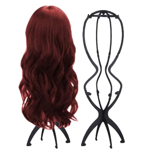 BaZuyunMd 2 Stück Perückenständer Set Perückenkopf und Perückenhalter Perücken Zubehör aus Kunststoff Farbe Schwarz 50x17.5 cm für Aufbewahrung und Pflege