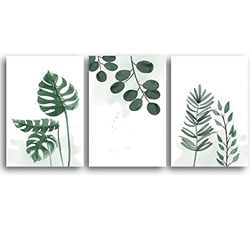 Décoration murale feuilles vertes pour habiller un grand mur de séjour sans cadre x3