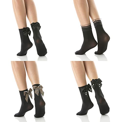 Gi&Gi calzini donna eleganti con Pizzo e Fiocco 4 paia n.1108