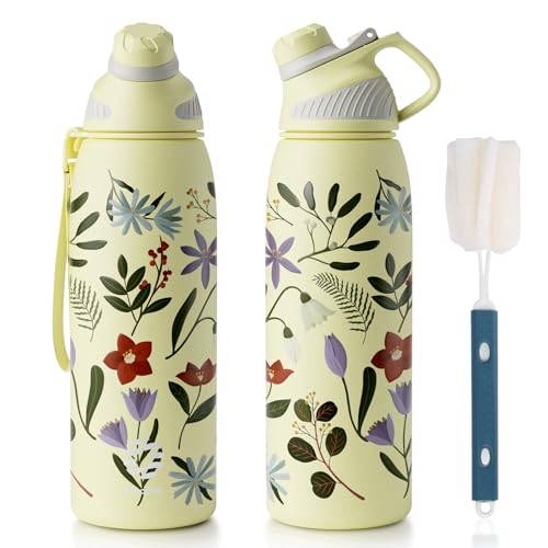 Image of FJbottle 32oz Stainless Steel Insulated Water Bottle No Straw Spout Lid | Double Wall Vacuum Insulated, 18 /8 Stainless Steel, Leakproof, BPA-Free, Sports Flask Ideal For Gym Workout Hiking Travel