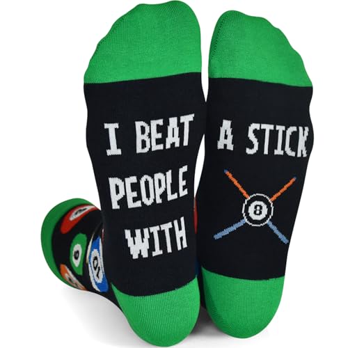 GOLIN Funny Billiards Crew Socks for Women Men, Cool Pool Table Gift For Billiard Lover Snooker Lover