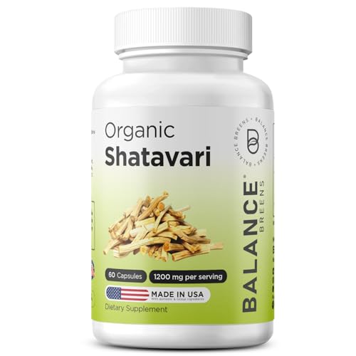 Image of Organic Shatavari 1200mg, 60 Capsules - Lactation Support Vitamins, Hormonal Balance for Women, Asparagus Racemosus Root