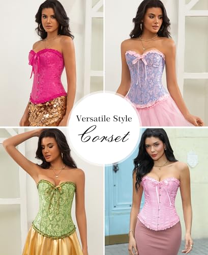 Vrapo Light Green Corset Top for Women | Overbust Lace Up Waist Cincher Shapewear Lingerie - Size XS - 5